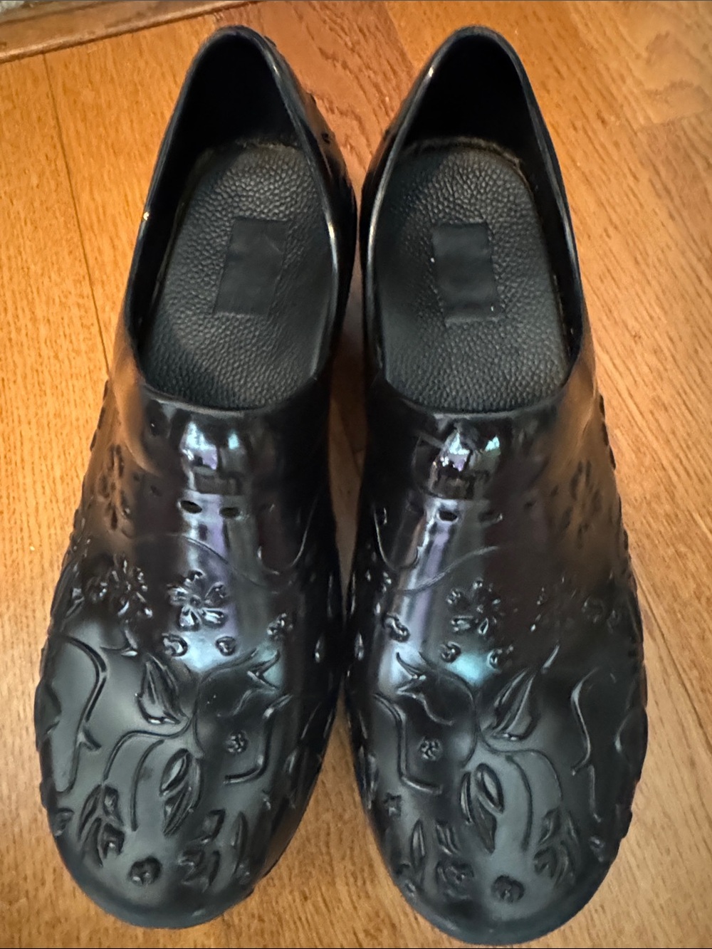 Dansko Black Patent Embossed Clogs